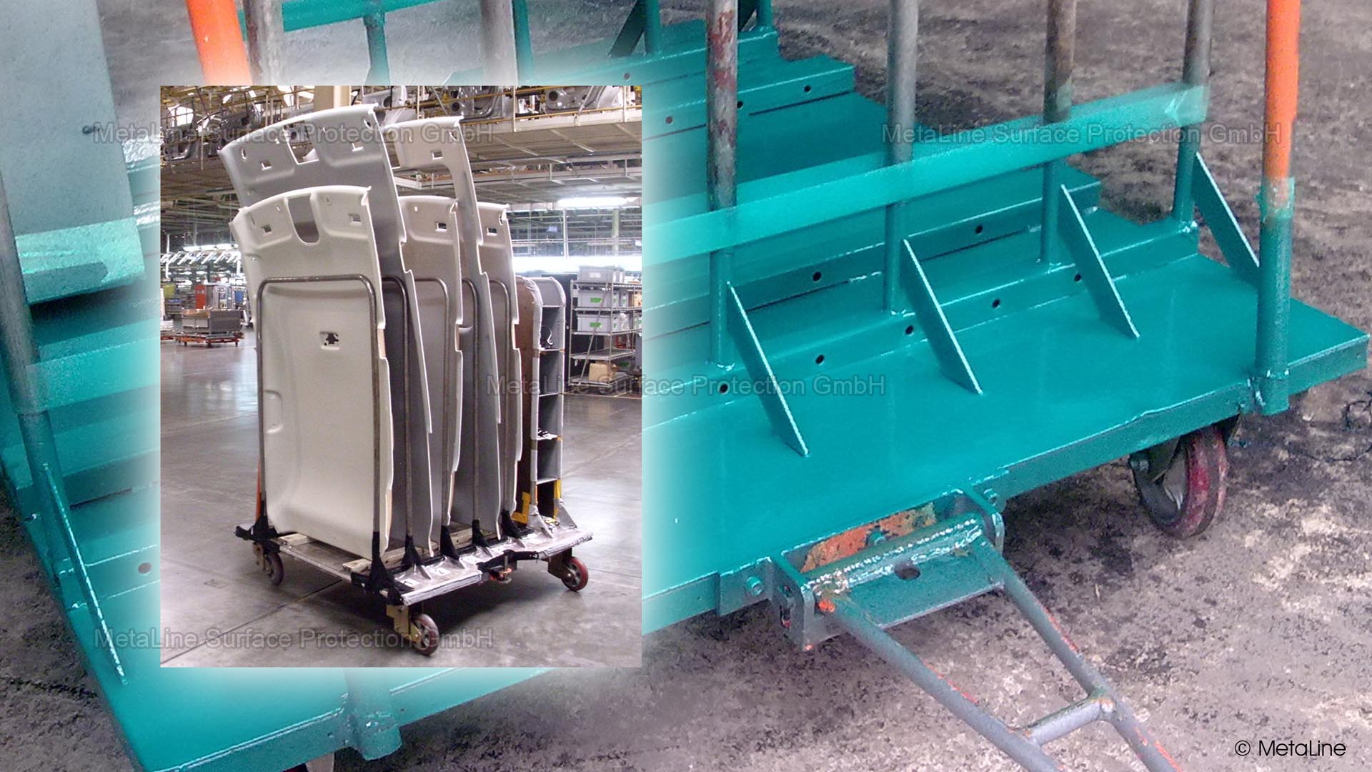 Revêtement de chariots de montage - Livrer des pièces de montage propres, en douceur et sans erreur, c'est le but des revêtements élastomères MetaLine sur les chariots de montage. Les endroits décisifs sont rembourrés et les pièces arrivent exactement dans l'état où elles doivent être