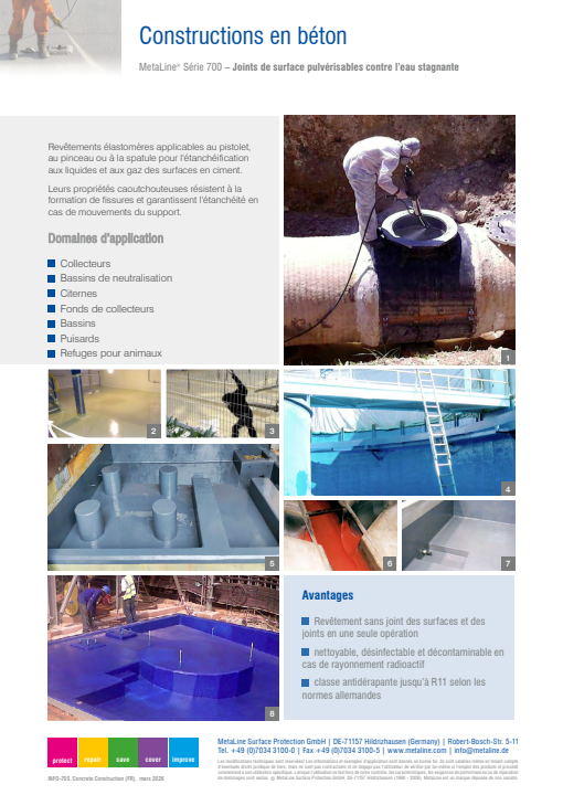 Constructions en béton: Joints de surface pulvérisables contre l’eau stagnante