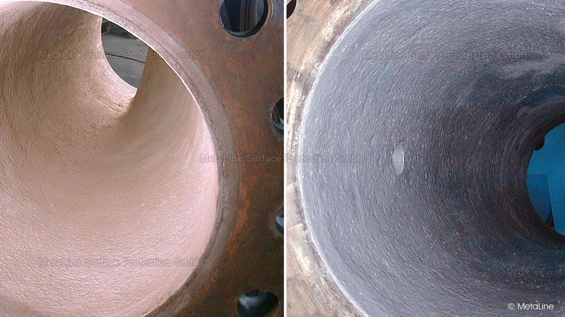 After the professional surface preparation three coats of MetaLine KXL had been brushed on in a total thickness of about 1 mm