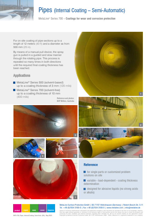 Pipes (Internal Coating Semi-Automatic): Coatings for wear- and corrosion protection