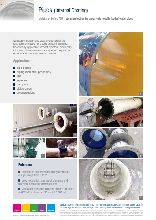 Pipes (Internal Coating): Wear protection for abrasively heavily loaded water pipes