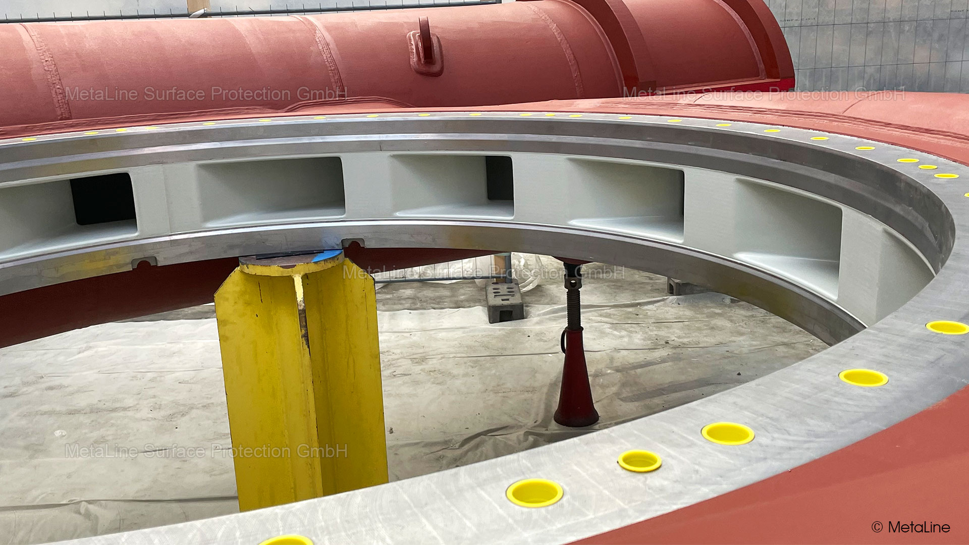 Revestimiento de carcasa espiral de turbina - revestido en Austria directamente en el fabricante de turbinas para un cliente chino con MetaLine 785 de 3 mm.