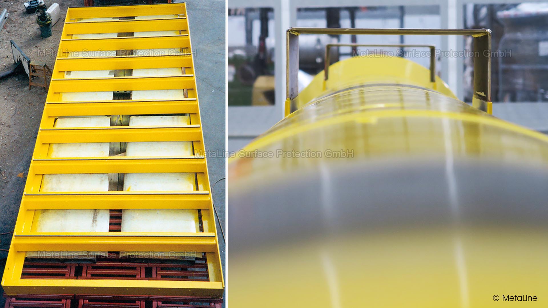 Verniciatura del telaio dello schermo - struttura di supporto rivestita con MetaLine 785 da 3 mm per sostenere gli inserti dello schermo. Una delle maggiori difficoltà nella verniciatura a spruzzo è trovare il giusto angolo di spruzzatura e la corretta distanza di spruzzatura: noi possiamo farlo!
