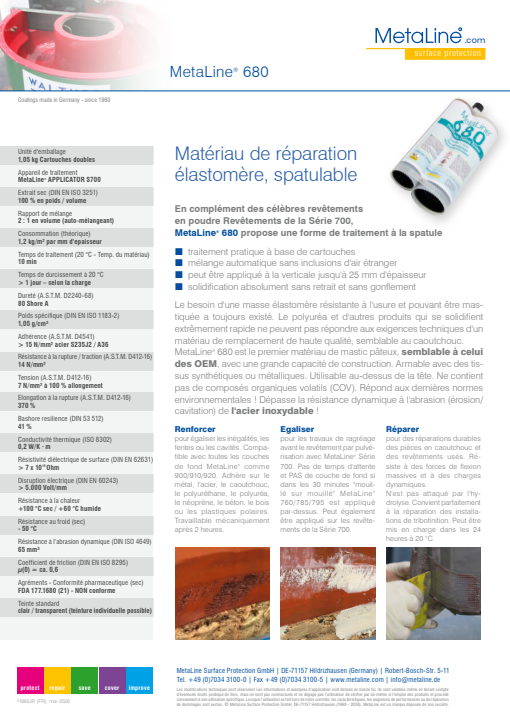 MetaLine 680: Trowelable elastomeric repair compound