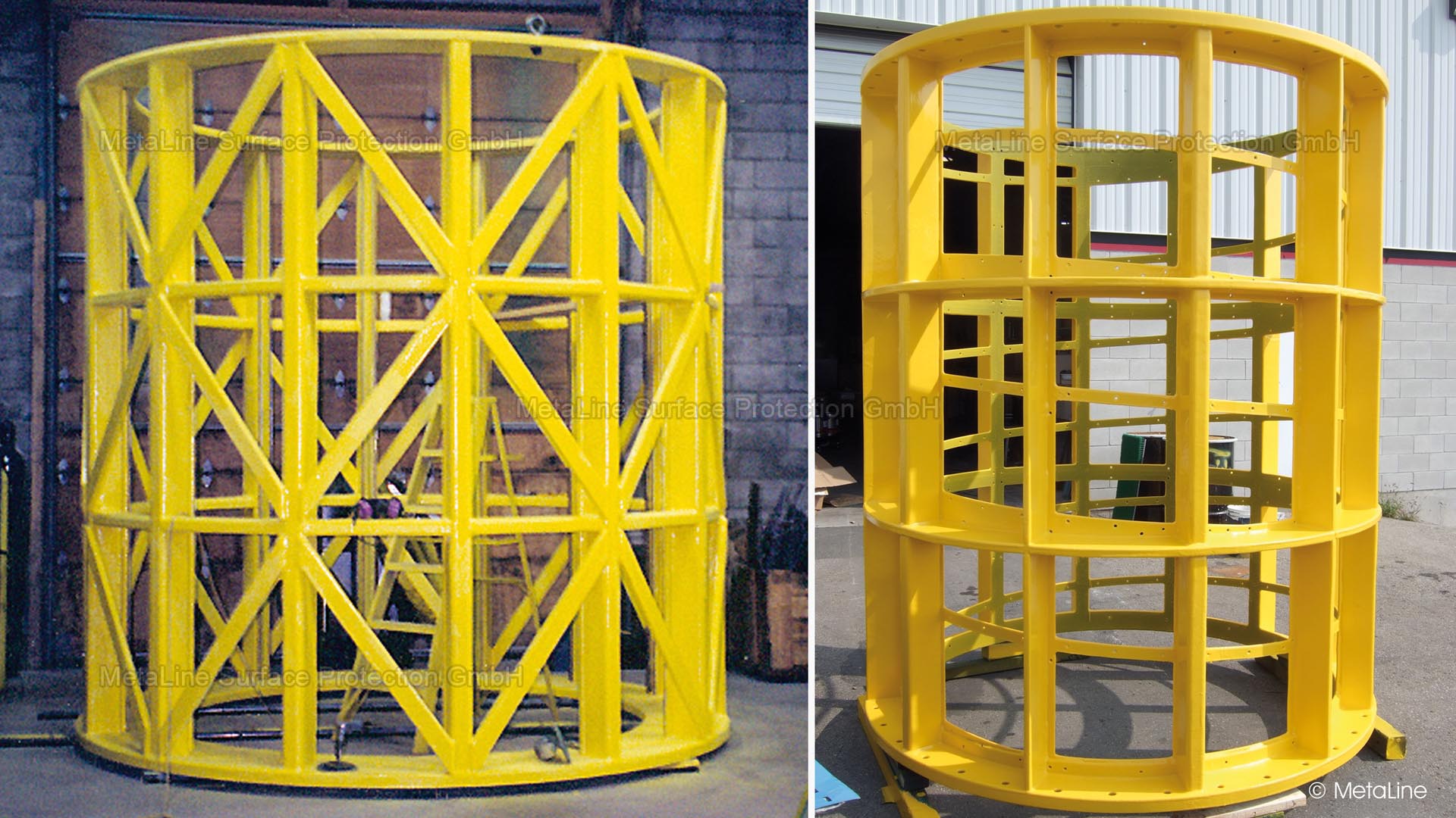 Revêtement de tamis à tambour - Revêtement de la construction complète du cadre d'un tamis à tambour avec 3 mm de MetaLine 785. Le contrôle de qualité après est presque aussi coûteux que le revêtement lui-même