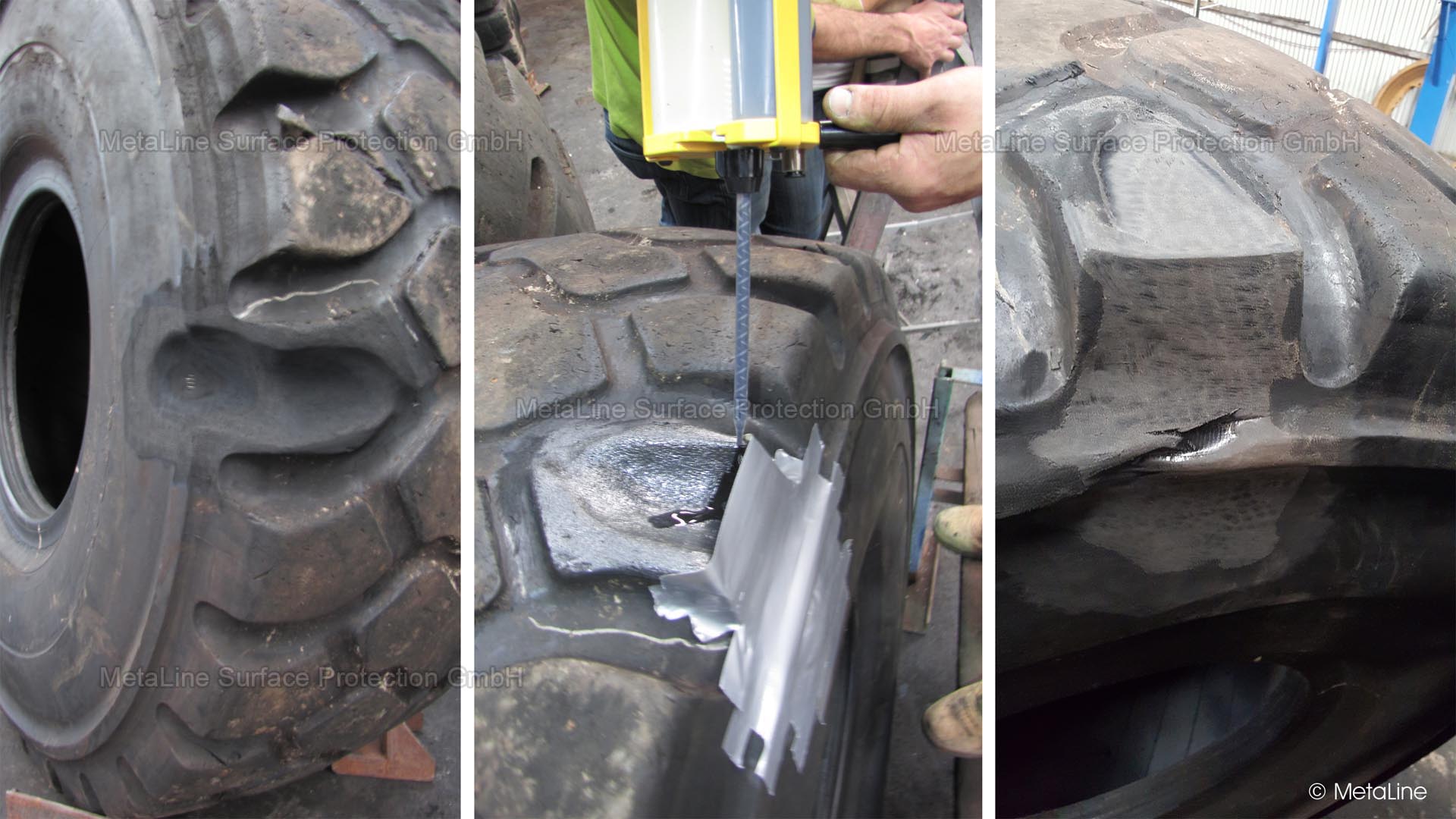 Tire repair - Solid rubber tires generally have a long service life. And yet there is always a need to repair damage in good time. Especially with rental machines where customers have a particularly critical eye on the condition of the tires when they take delivery of the machine