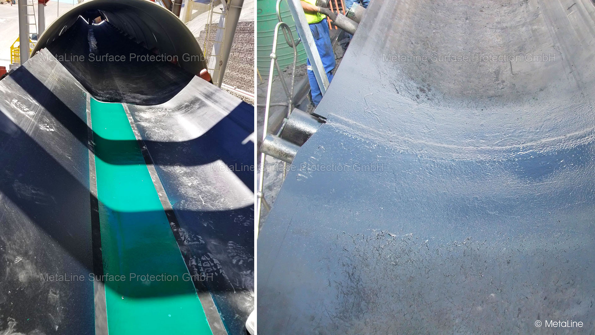 Conveyor belt repair - two versions! One is good and one is bad! Note the correct edge boundary in the picture on the left. That's how it should be! On the right, you have saved yourself work and, above all, you have "saved" yourself a good result. What a pity!