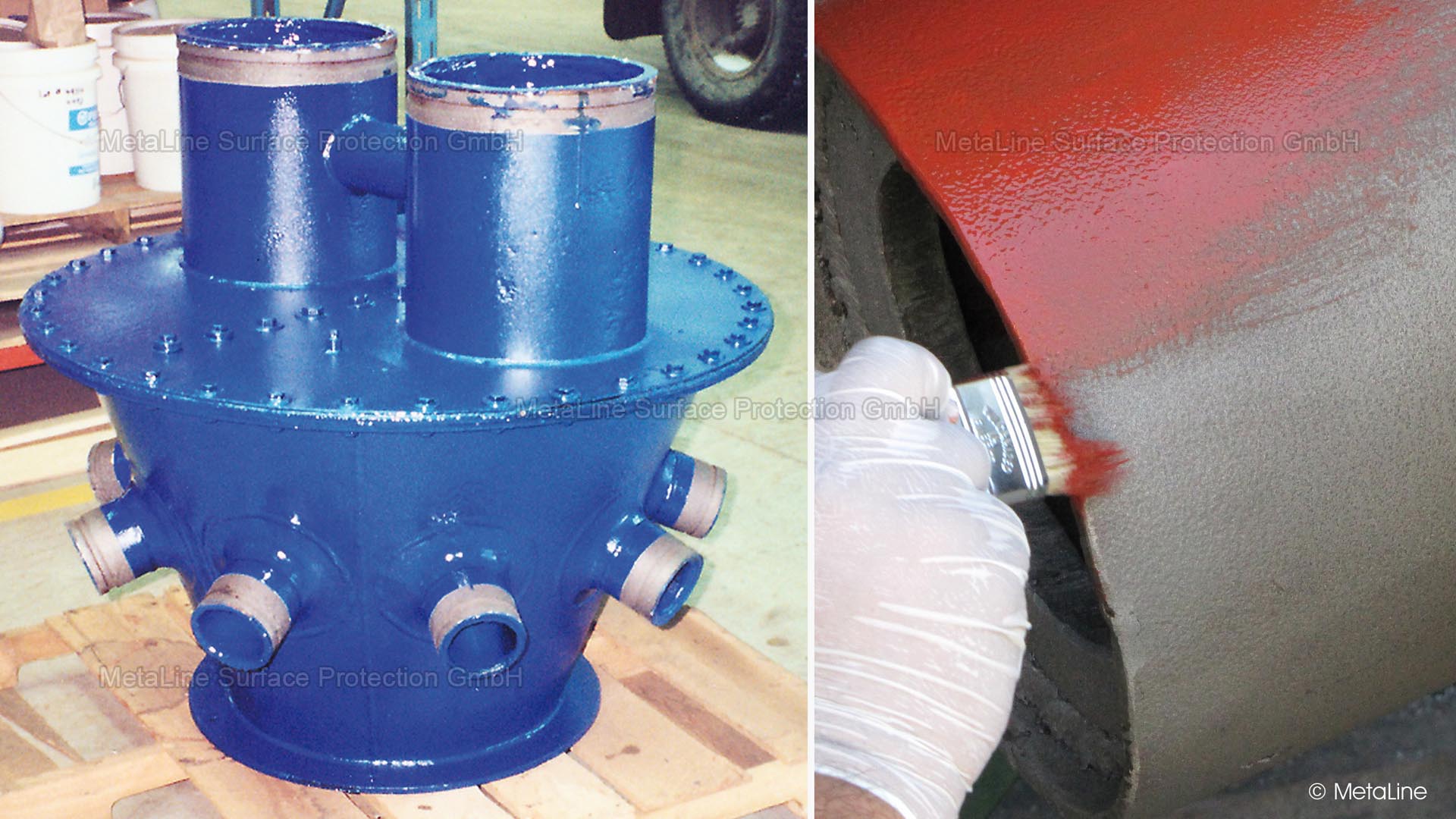 Revêtement de flottation - Manifold d'une installation de flottation revêtu de MetaLine 785 - à l'intérieur et à l'extérieur. Une géométrie qui ne peut pas être couverte avec du caoutchouc naturel. Seules des solutions pulvérisables peuvent aider ici - la spécialité de MetaLine !