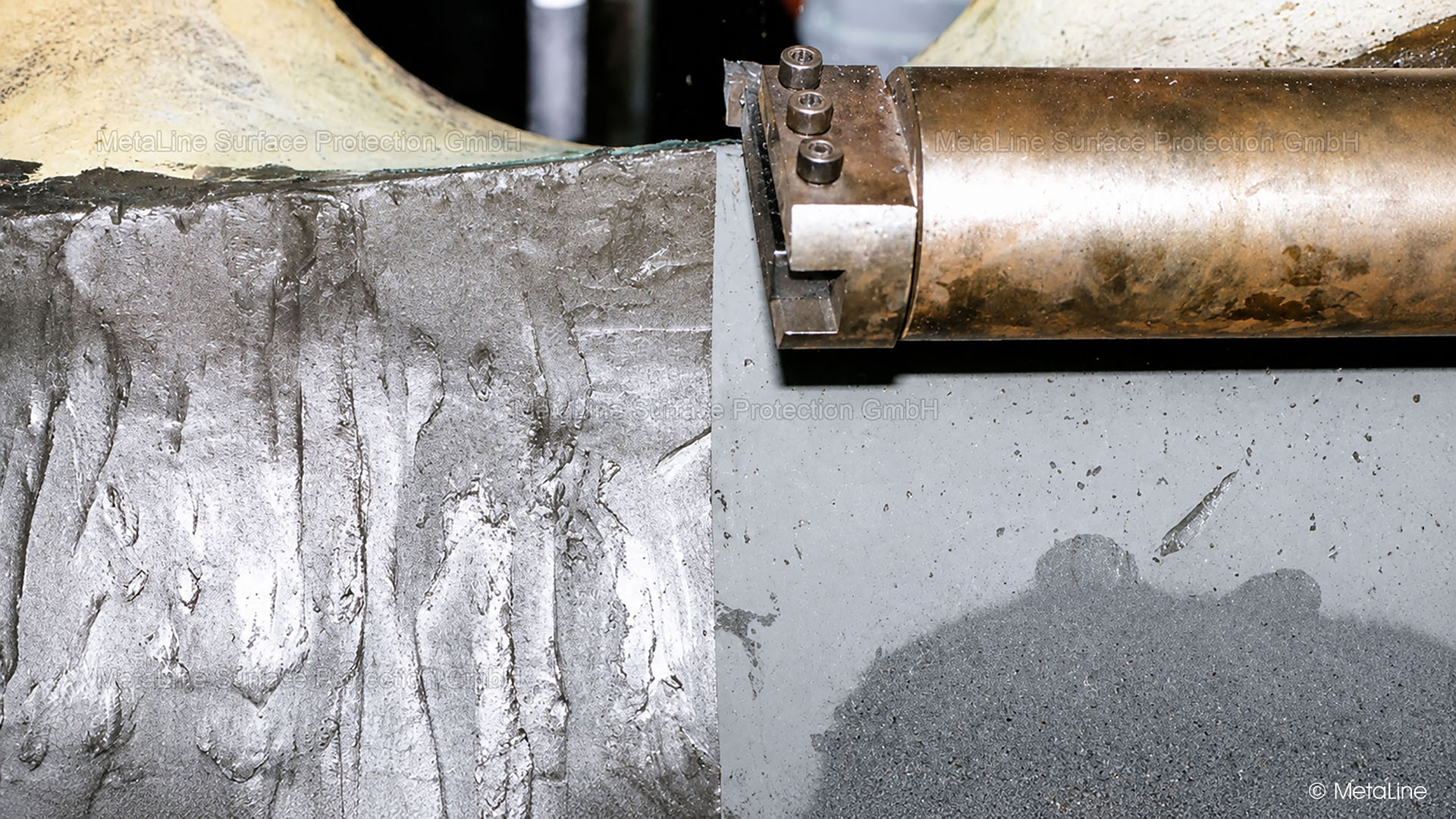 Réparation du corps de pompe - Usinage par enlèvement de copeaux de la céramique de réparation MetaLine SXL - il faut cependant utiliser des outils en céramique oxydée ou en diamant. Ce qui doit être résistant à l'usure, a malheureusement aussi un effet d'usure sur les outils utilisés