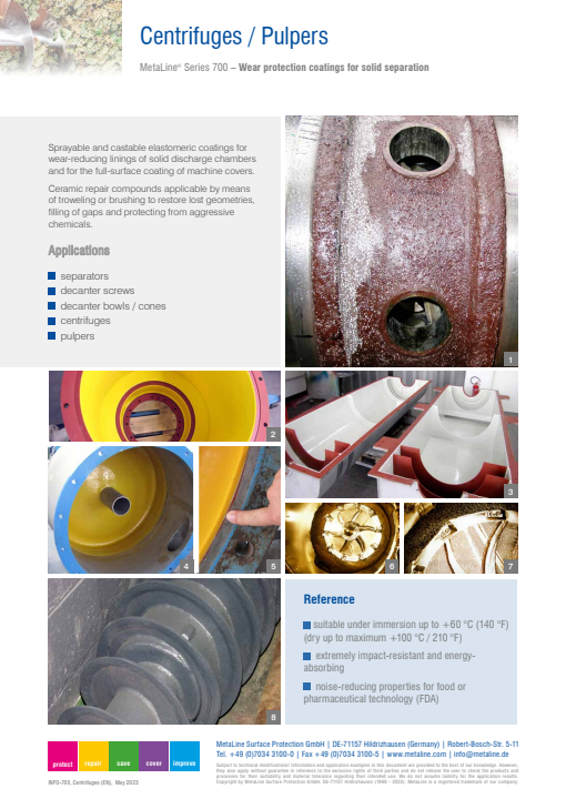 Centrifuges / Pulpers: Wear protection coatings for solid separation