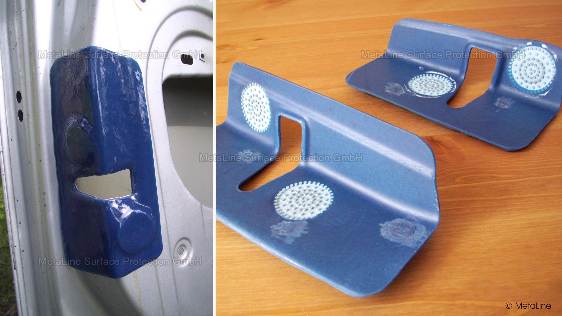 Cache anti-rayures - MetaLine 785 avec aimants intégrés pour la protection de la peinture de montage dans la zone de la serrure de porte. Un coussin élastique (pad) qui absorbe tous les chocs. Là où il est nécessaire - et seulement là, car tout ce qui n'est pas nécessaire dérange lors du montage !