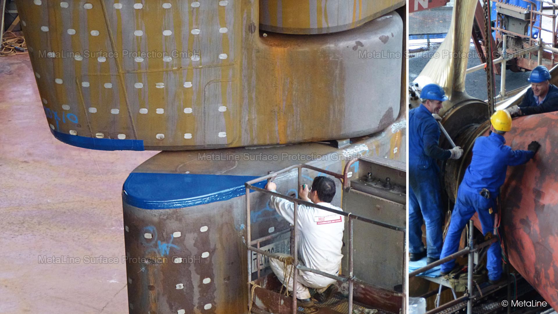 Rudder horn repair - the elastomeric protective properties of MetaLine 785 have established themselves as an effective weapon in the fight against cavitation. However, the procedure must be carried out by MetaLine certified experts - and not by painters or welders in a shipyard. There is NO substitute for experience and expertise!