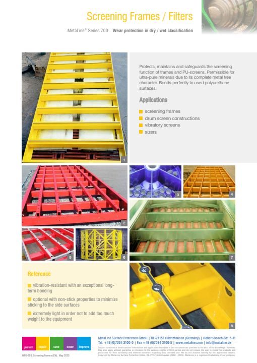 Screening Frames / Filters: Wear protection in dry / wet classification